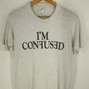 Vtg I'm Confused Graphic T-Shirt Men's Large Gray Short Sleeve Jerzees USA